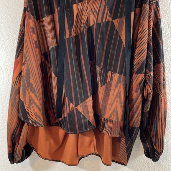 Zara Basic Oversized Blouse Shirt Tunic Boho Brown Geometric Size Small - Picture 4 of 11